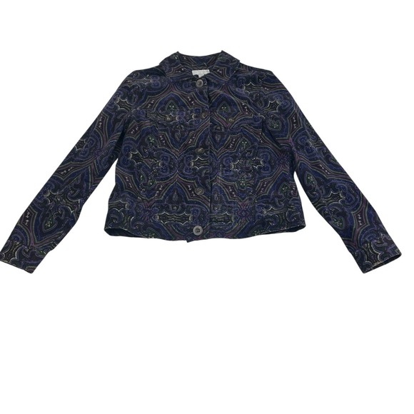 Charter Club Jackets & Blazers - Charter Club Petite Jacket P/P Paisley Print Button Up Cotton Purple Green